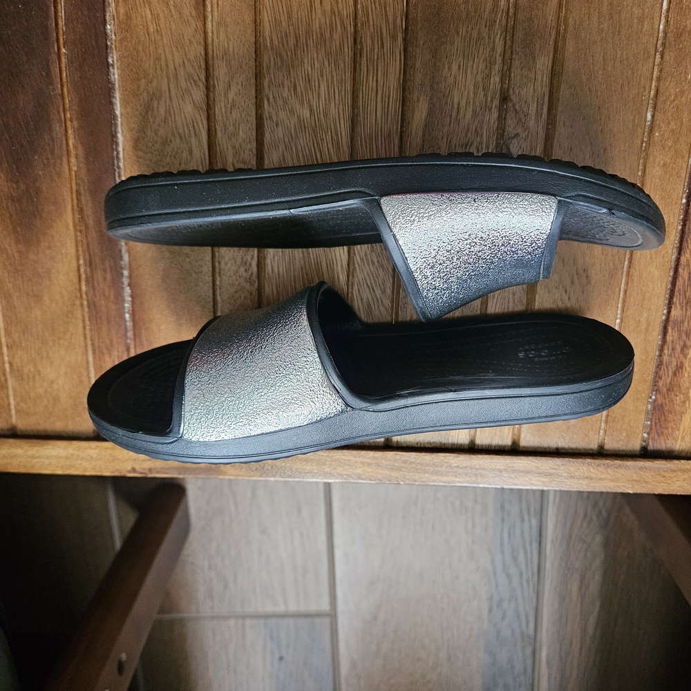 CROCS Metallic Silver and Black Slides - Picture 4 of 5